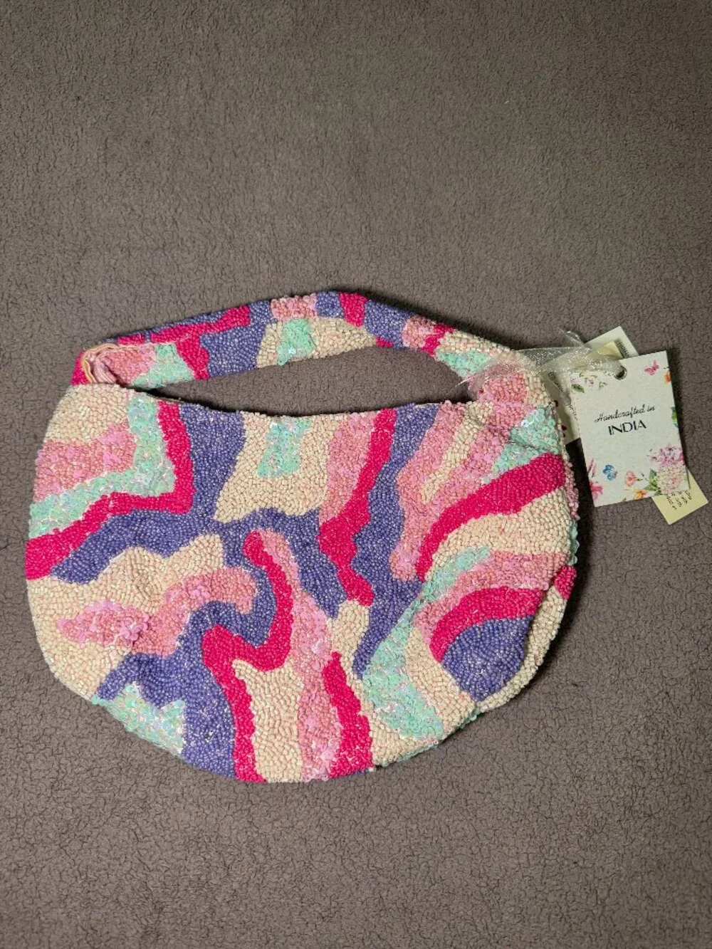 Viral Pink made in India Swirl Beaded Bag